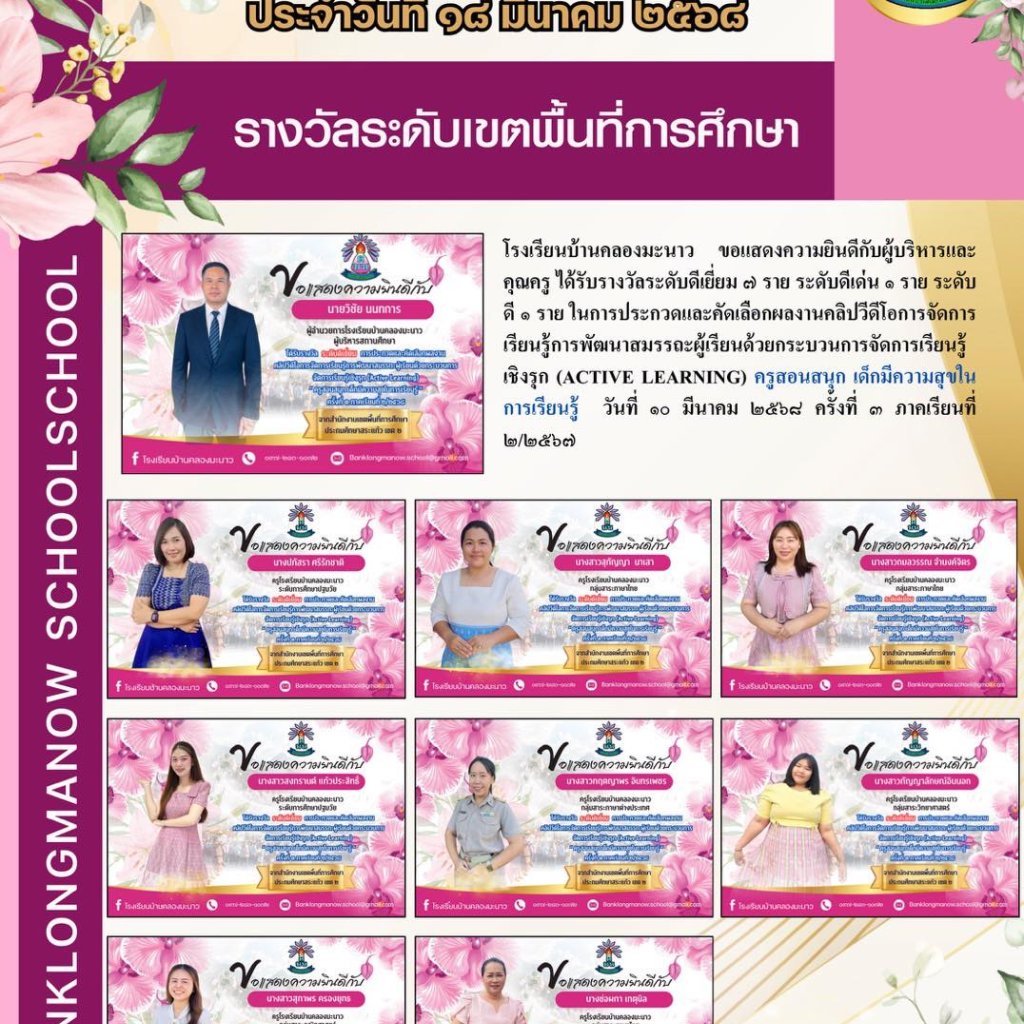 รางวัลระดับเขตพื้นที่การศึกษา ปีการศึกษา 2567