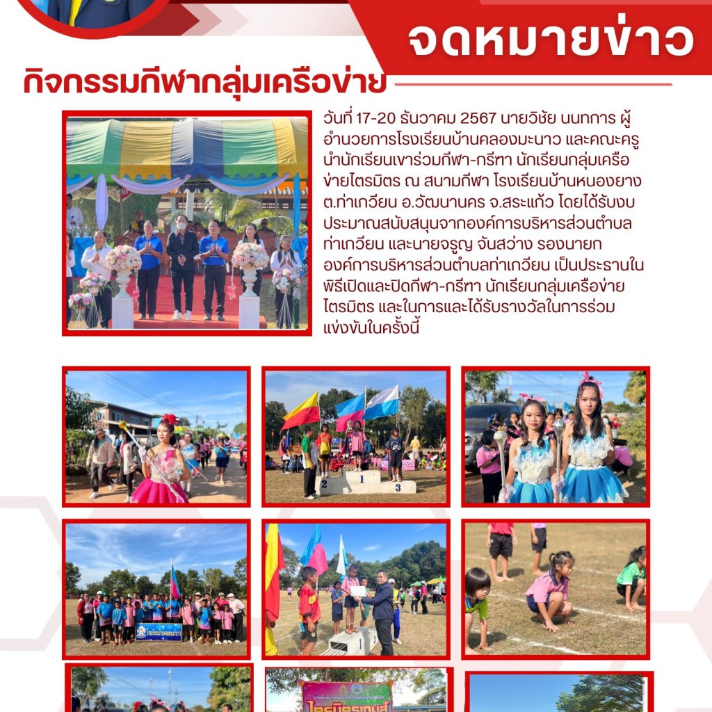 กีฬา-กรีฑา นักเรียนกลุ่มเครือข่ายไตรมิตร ปีการศึกษา 2667 ณ สนามกีฬา โรงเรียนบ้านหนองยาง