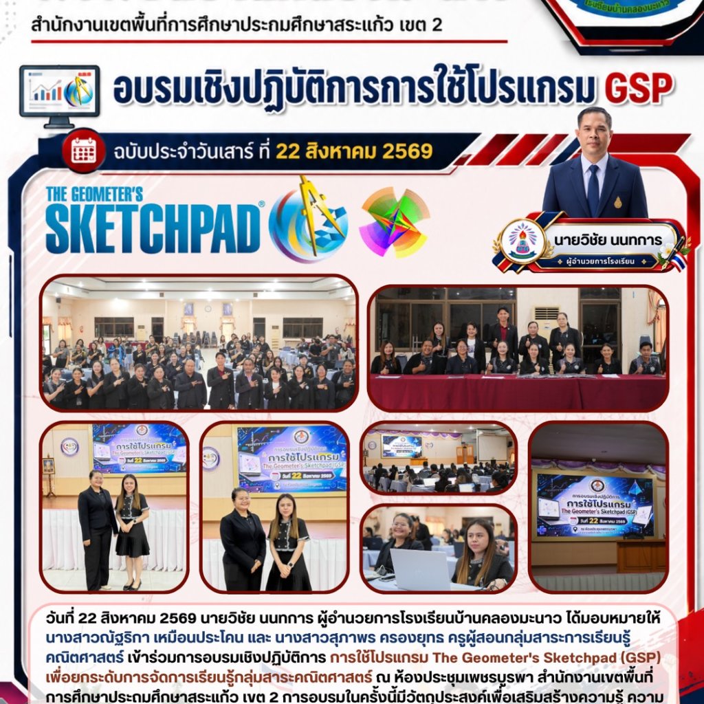 การอบรมเชิงปฏิบัติการการใช้โปรแกรม The Geometer's Sketchpad (GSP) เพื่อยกระดับการจัดการเรียนรู้กลุ่มสาระการเรียนรู้คณิตศาสตร์